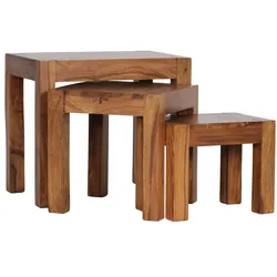 FineBuy Design Sheesham 3-teiliger Satz Beistell Tisch Massivholz Couchtisch