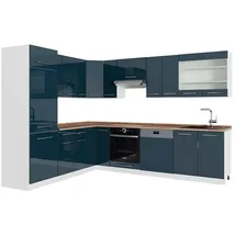 Vicco Winkelküche Fame-Line L-Form 287 x 227 cm Dunkelblau Hochglanz/Weiß