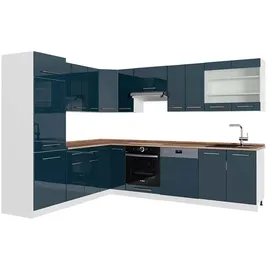 Vicco Winkelküche Fame-Line L-Form 287 x 227 cm Dunkelblau Hochglanz/Weiß