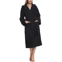Ladeheid Damen Frottee Bademantel mit Kapuze Morgenmantel warm aus 100% Baumwolle LA40-102 (Schwarz (D16) (Gramatur 450), M) - M