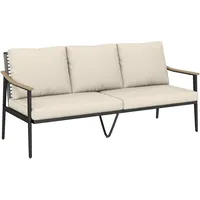 Polyrattan Gartensofa 3-sitzer Rattan Lounge Sofa Mit Armlehnen In Holzoptik Outdoor Couch Kaki
