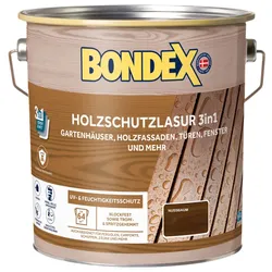 Bondex Holzschutzlasur 3in1 außen, 4L für 64 m2, Seidenmatt, UV- & Feuchtigkeitsschutz, Nussbaum