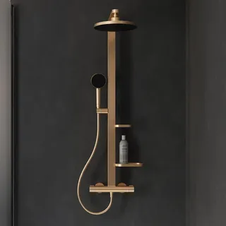 Ideal Standard Ceratherm Alu+ Duschsystem mit Brausethermostat, 2 Ablagen, 2-Funktions-Handbrause und 2-Funktions-Kopfbrause, Badarmaturen, bronze