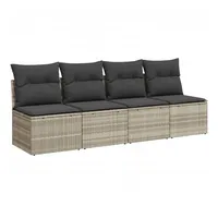 vidaXL Gartensofa mit Kissen 4-Sitzer Hellgrau Poly Rattan