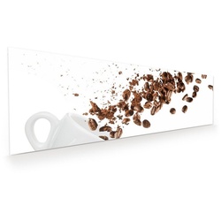 Primedeco Glasbild Wandbild Kaffeebohnen und Pulver mit Aufhängung, Kaffee weiß 120 cm x 40 cm