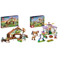 LEGO 41745 Friends Autumns Reitstall Set mit 2 Spielzeug-Pferden, Kutsche und Reitzubehör & 41746 Friends Reitschule Set mit 2 Spielzeug-Pferden, Aliya und Mia Mini-Puppen