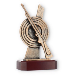 Pokal Zamakfigur Tontaubenschießen altgold auf mahagonifarbenen Holzsockel 22,8cm