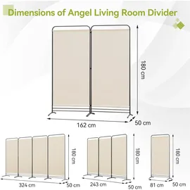 Angel Living Paravent 2 Teilig Klappbar Raumteiler Freistehend Sichtschutzwand Raumteiler Stellwand Trennwand Sichtschutz für Büros, Balkon,Schlafzimmer,Außengarten, 162cm x 180cm Beige