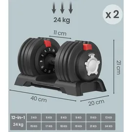 Songmics Kurzhanteln 2er set Verstellbare Kurzhanteln 12-in-1 3 kg bis 24 kg schwarz/rot