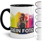 Tasse selbst individuell gestalten/Personalisierbar mit eigenem Foto bedrucken/Fototasse/Motivtasse/Werbetasse/Firmentasse mit Logo/Innen & Henkel Schwarz