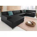 DOMO collection Wohnlandschaft Kunstleder U-Form 3-Sitzer Schwarz