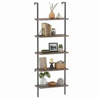 aboxoo Wandmontiertes Leiterregal mit 5 Ebenen aus Holz, Bücherregal, Aufbewahrungsregal, industrielle moderne Leiterregale für Pflanzen, Blumen, Organizer, Metallrahmen, Möbel, Küche, Schlafzimmer