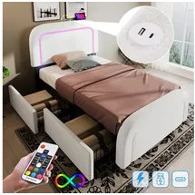 stilvora Bett Mit Schubladen 90 X 200 Cm Aus Holz, Einzelbett Mit 2 Schubladen, Verstellbarem Kopfteil, Led Und Usb-c, Ohne Matratze, Weiß