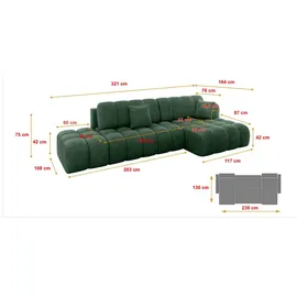 altdecor Ecksofa Cord mit Schlaffunktion 3-Sitzer Grün