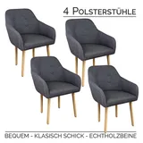 TSGPS Stühle Esszimmerstühle in 2er, 4er, 6er, 8er Set, Armlehnstuhl Polsterstuhl Stoff Sessel mit Armlehne Echtholz Stuhl Stuhlbeine in Dunkelgrau
