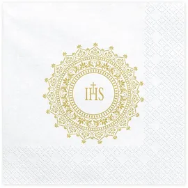 OEM PartyDeco Servietten IHS 33x33cm Gold (1 Pack / 20 Stück 3-lagig Papierservietten Motivservietten christliche Motive