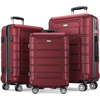 SHOWKOO Kofferset 3 Teilig Hartschale Leicht ABS+PC Erweiterbar Reisekoffer Haltbar Trolley Handgepäck Sets mit TSA Schloss und 4 Rollen (M L XL -Rot)