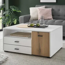 Sofa Tisch modern in Weiß und Wildeiche NB 90 cm breit