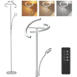 Amdelne Stehlampe Wohnzimmer Dimmbar mit Leselampe Verstellbarer, Grau 20W+7W Stehleuchte mit Fernbedienung & Touch, Speicherfunktion, Modern Deckenfluter LED für Schlafzimmer, Kinderzimmer, Büro