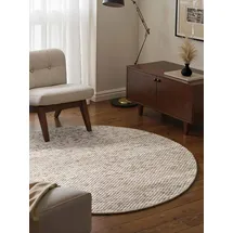 ELLE DECORATION Beans meliert, braun, natur, H:10mm Ø:160cm, Wolle, Teppiche, Handweb Teppich Wolle, Rund, Perlenstruktur, Wohnzimmer, Schlafzimmer