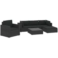 vidaXL 6-tlg Garten-Lounge-Set mit Kissen Poly Rattan Schwarz Modell 65