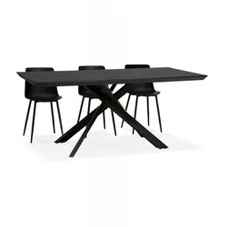 Esstisch Schwarz Holz Metall 200x100 cm | Esszimmertisch X-Fuß Design | Küchentisch mit X-förmigem Zentralgestell | Industrie Stil | Kadima Design