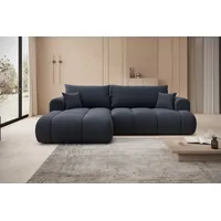 thematys Ecksofa mit Schlaffunktion und Bettkasten, L-Form, Cord und Bouclé + 2 Kissen, 260 x 165cm - Luxus Couch mit Bettfunktion mit Bonnellfedern grau