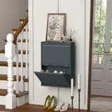 VEEHAUS Schuhregal, schmal, hoch, Schuhschrank, mit magnetischer Abdeckung, Wandmontage, aus Metall (Grau Blau, 2 Klappen)