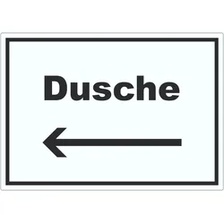 Dusche Aufkleber mit Text und Richtungspfeil links waschen Hygiene waagerecht A0 (841x1189mm)