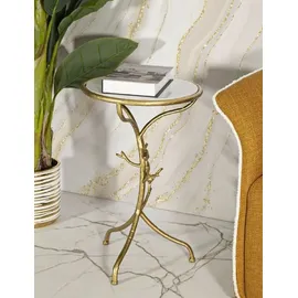Mauro Ferretti Beistelltisch Vögel Marmor Ø 38x60 cm gold weiß - Gold/Weiß