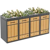 SOFTWEARY Mülltonnenbox Mülltonnenunterstand mit Hochbeet (abschließbare Müllbox, Mülltonnenverkleidung), für 4 Tonnen 120 oder 240 Liter, dunkelgrau grau 264 cm x 124 cm x 80 cm