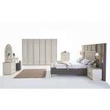 JVmoebel Schlafzimmer-Set, Luxus Komplett Schlafzimmer Set Beige Gold Kommode Bett Nachttisch braun