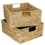 HMF Aufbewahrungskorb, Korb geflochten aus Wasserhyazinthe Seegras, 2er Set, passend für Kallax halbes Fach, 30 x 34 x 15 cm