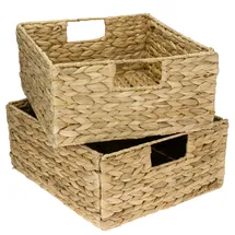 HMF Aufbewahrungskorb, Korb geflochten aus Wasserhyazinthe Seegras, 2er Set, passend für Kallax halbes Fach, 30 x 34 x 15 cm