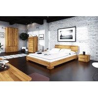 Natur24 Einzelbett Bett Bento 5 Sonderlänge 90x220 Wildeiche Holzkopfteil und Holzbeine braun