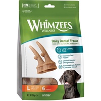 WHIMZEES By Wellness Antler, geweihförmiger Hundesnack für große Hunde, Größe L, 6 Stück, wirkt ruhigend, ohne Zuckerzusatz, getreidefrei, natürlich, fettarm