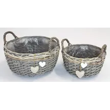 Frank Flechtwaren Pflanzkorb Herzen, 2er Set, Ø 28 x 15 cm, Ø 36 x 19 cm, nostalgisch, Landhaus, vielseitig anwendbar