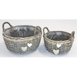 Frank Flechtwaren Pflanzkorb Herzen, 2er Set, Ø 28 x 15 cm, Ø 36 x 19 cm, nostalgisch, Landhaus, vielseitig anwendbar