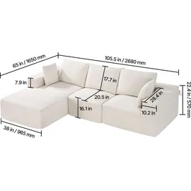 Vevor Eckcouch Cord 2-Sitzer Beige