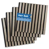 PROVISTON Akustikpaneele Holz 3D Wandpaneele Eiche Natur 40 x 40 cm 21 mm MDF Holzlamellen auf Filz schallabsorbierend, Wanddeko Wohnzimmer, Schlafzimmer, Küche - 4er Set