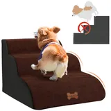 CALIYO Hunderampe Hundetreppe 3 Schichten Haustiertreppe Hundetreppe Katzentreppe, für Kleine Hunde Welpe Katzen aus Sofa Bett rutschfest braun
