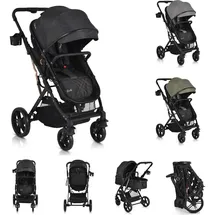 Moni Kombikinderwagen Rafaello 2 in 1, umbaubar, Sportsitz, Fußabdeckung, Tasche schwarz