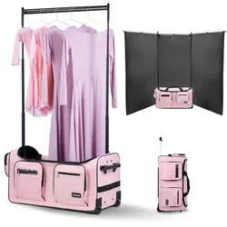 VEVOR Tanztasche mit Kleiderständer Rollgepäck Rolltasche 730x430x380mm Pink