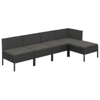 vidaXL 5-tlg Garten-Lounge-Set mit Auflagen Poly Rattan Schwarz
