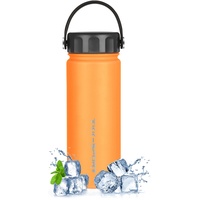 TITIROBA TKK Trinkflasche Edelstahl 540ml Thermoflasche Doppelwandige Auslaufsicher Isolierflasche BPA-frei hält 24 Stunden heiß und 24 Stunden kalt Orange