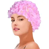 Badekappe Blumen, Badekappe Lustig, Vintage Blumen Badekappe Blumenblüten Bademütze, Modische Badekappe Mit Blumenmuster, Bequeme Elastische Badekappen Mit Langen Haaren Für Damen, Erwachsene