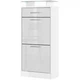 Vladon Schuhschrank Weiß Hochglanz, 46x104x23 cm, Garderobe, Schuhaufbewahrung, Schuhschränke