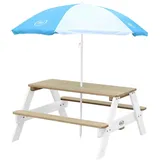 Axi Nick Picknicktisch Braun - Weiß Sonnenschirm Blau - Weiß 95 x 98 x 49 cm