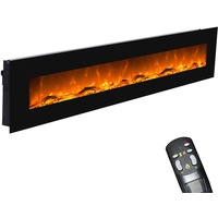 GLOW FIRE Elektrokamin mit Heizung und Kaminfeuer (Wandkamin) - elektrischer Kamin mit LED-Licht, Heizlüfter, Deko & Fernbedienung - zum Aufhängen an der Wand, max. 1500 W - Schwarz, 183 cm