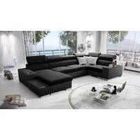 All4All Ecksofa mit Schlaffunktion Passe 335 cm x 205 cm - Wohnlandschaft U-Form - Schlafsofa mit Bettkasten - XXL Sofa - Groß - Gewebe mit Kunstleder - Schwarz - Linke Seite 26